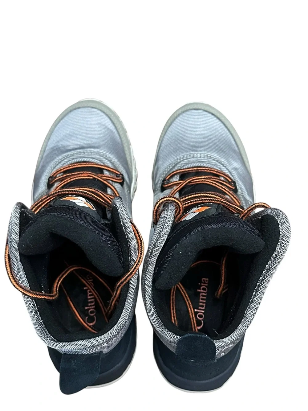 Columbia Men's waterproof Gray and Black Hiking Boots with Orange Accents size 8